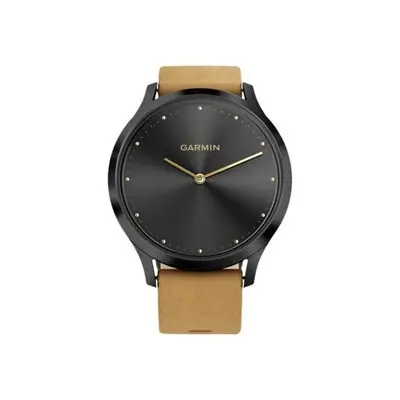 Garmin vívomove HR Premium - 43 mm - Noir onyx - Montre connectée avec bracelet - daim - ocre - taille du poignet : 127-204 mm - monochrome - Bluetooth, ANT+ - 56.5 g