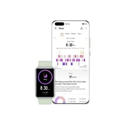 Huawei Watch Fit - Argent - Montre connectée avec bracelet - silicone - vert menthe - taille du poignet : 130-210 mm - affichage 1.64" - 4 Go - Bluetooth - 21 g