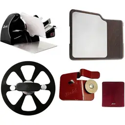 Yeseatis Berkel - Home Line 200 + Planche À Découper Inoxydable, Bois + Couverture Pour Trancheuse Rouge Taille M + Extracteur De Lame + Affûteur D'accessoires Pour Home Line (Noir)