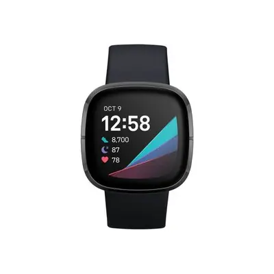 Fitbit Sense - Acier inoxydable graphite - Montre connectée avec bracelet - silicone - carbone - taille du bracelet : S/L - Wi-Fi, NFC, Bluetooth