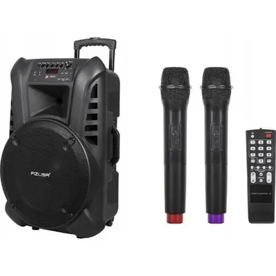 Azusa Enceinte active (avec 2 microphones sans fil, SD, Bluetooth, USB) 15"120W, Enceinte Bluetooth, Noir