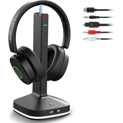 MEVRONISSHOP-Casque sans fil pour télévision - Casque TV sans fil pour personnes âgées avec station de charge d'émetteur - Sans délai audio - Bluetooth 5.4 - Casque supra-auriculaire avec 3 modes aud