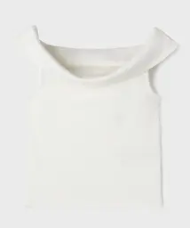 Tee-shirt sans manches à col bardot en maille côtelée fille - 10A - blanc chine - GEMO