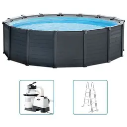 Intex - Graphite Gray Panel - Piscine avec pompe de filtration - 478x124 cm - Ronde - Piscine intérieure - Accessoires inclus