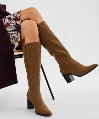 Bottes à talon en suédine femme - 41 - beige fonce - FOLLOW ME