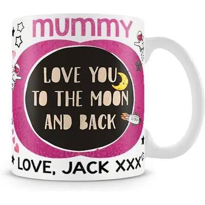 Tasse/Tasse En Céramique Personnalisée Sur Le Thème De La Fête Des Mères, N'importe Quel Nom, Je T'aime Jusqu'à La Lune Et Au Dos, Cadeau D'anniversaire/De Noël, 11 Oz/15 Oz. (Tasse Blanche)-Tasse Blanche