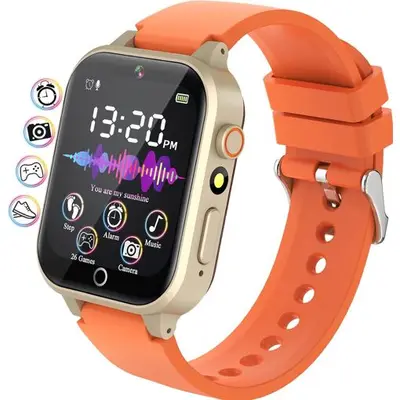 Montre Connectée Enfant Montre Enfant Fille Garçon Avec 26 Jeux Podomètre Orange