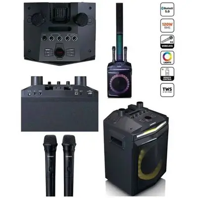 Enceinte SONO PORTABLE PRO Bluetooth 240W avec subwoofer-FM-Colonne d'enceinte d'aigus amovible LED RGB-Double micros sans fil