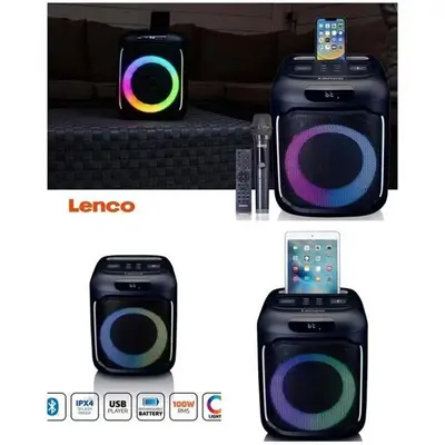 Enceinte Sono Portable Bluetooth - LENCO - PA-101BK - Autonomie 14h - LED RGB - Micro sans fil