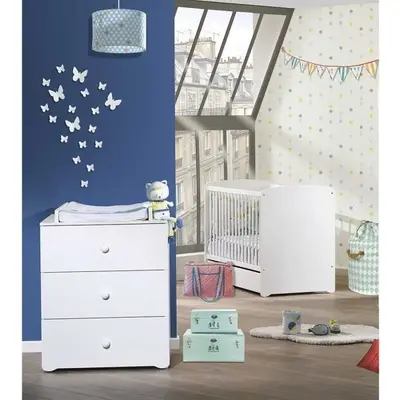 Chambre Complète Bébé Avec Lit À Barreaux Et Commode À Langer - Basic Blanc