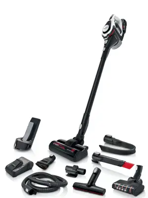 Bosch Serie 8 BSS825ALL aspirateur balai et balai électrique Batterie Sec Sans sac Noir, Blanc 5 Ah