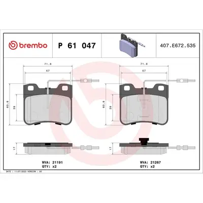 4 Plaquettes De Frein Brembo P61047